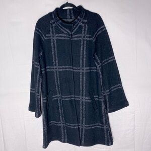 Adrienne Vittadini Black White Wool Blend Knit Mock Neck Lightweight Jacket L